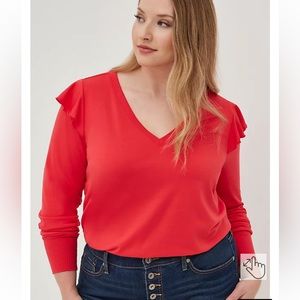 Torrid Lightweight V-Neck French Terry Ruffle Shoulder Sweatshirt Item#31